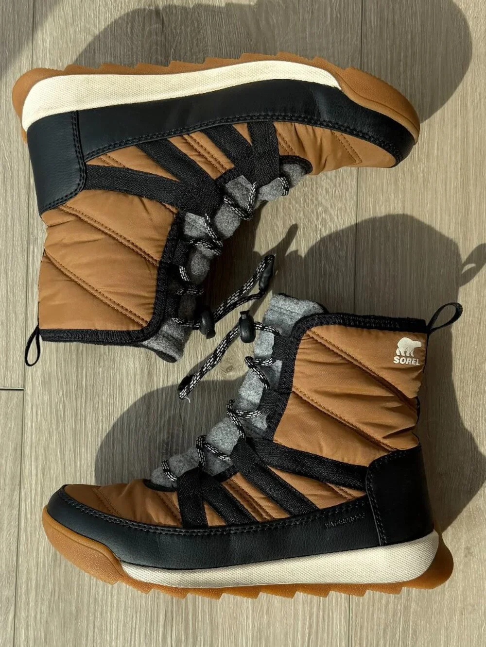 SOREL Whitney III Plus Waterproof Snow Boots Big Kids Gray Tan